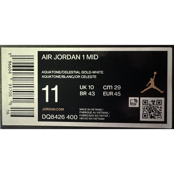 Nike Air Jordan 1 Mid Aquatone Blue Gold AJ1 Casual Basketball Men's 11 US NIB - Picture 8 of 10